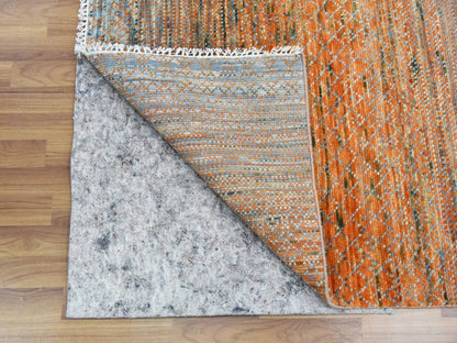 Orange 10'3" x 14'0" Modern / Contemporary Hand knotted Wool Rug - Sku: O079020