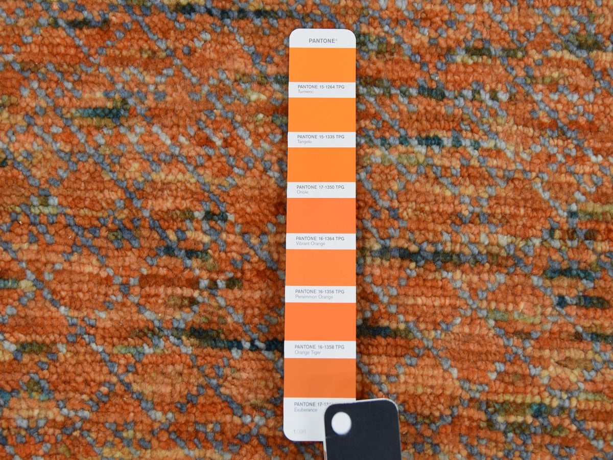 Modern / Contemporary hand-knotted wool rug in Orange, 10'3" x 14' — SKU O079020 (view 7)
