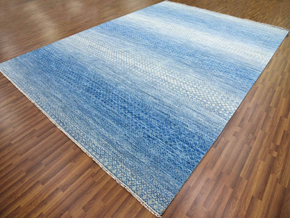 Blue 10'1" x 14'0" Modern and Contemporary Hand knotted Wool Rug - Sku: O079023