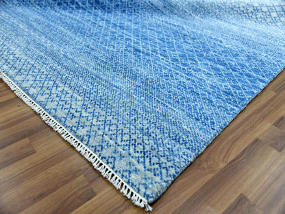Blue 10'1" x 14'0" Modern and Contemporary Hand knotted Wool Rug - Sku: O079023