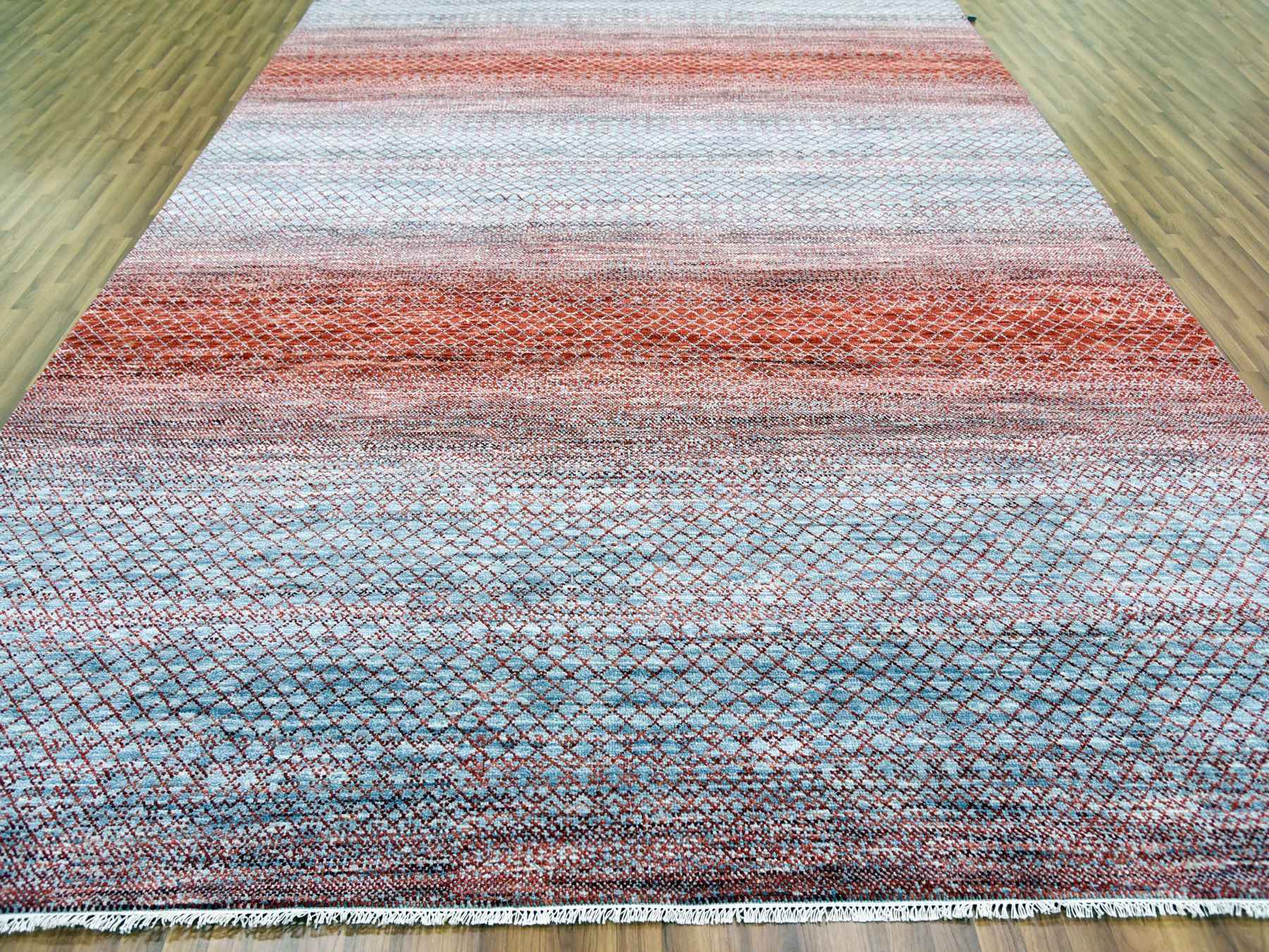 Modern / Contemporary hand-knotted wool rug in Red, 9'9" x 14' — SKU O079027 (view 2)