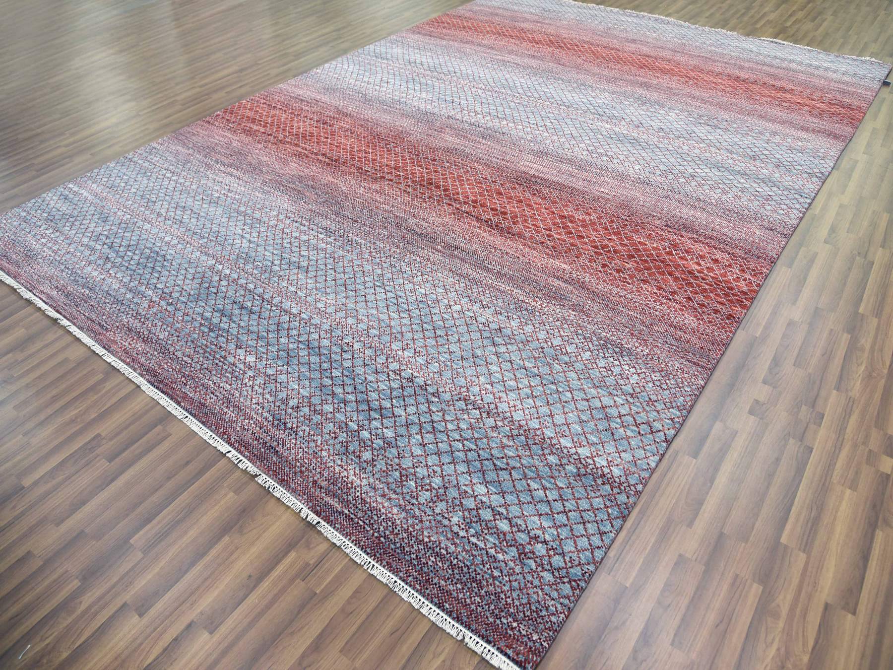 Modern / Contemporary hand-knotted wool rug in Red, 9'9" x 14' — SKU O079027 (view 3)