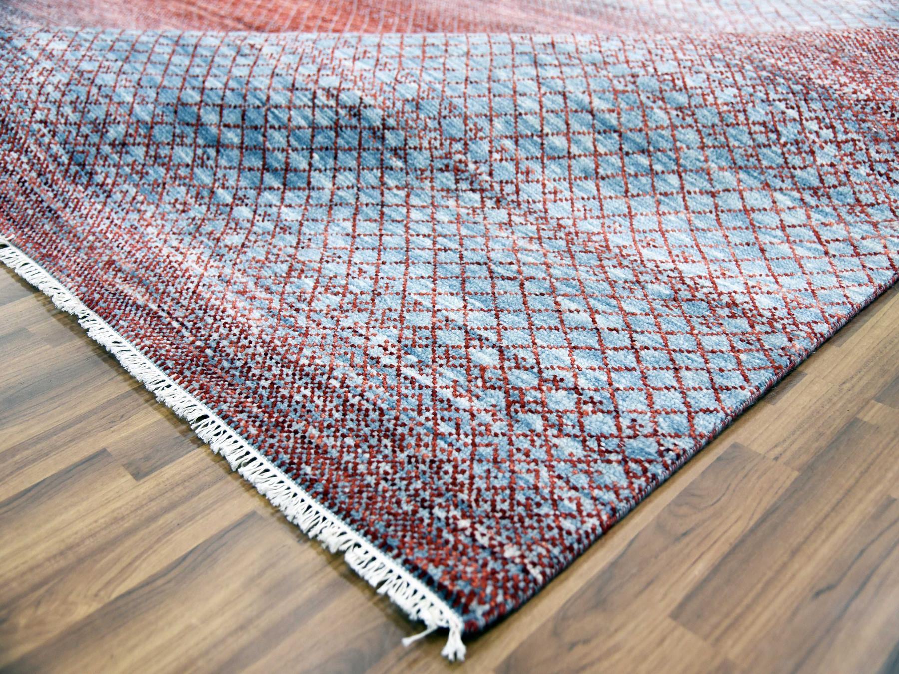 Modern / Contemporary hand-knotted wool rug in Red, 9'9" x 14' — SKU O079027 (view 6)