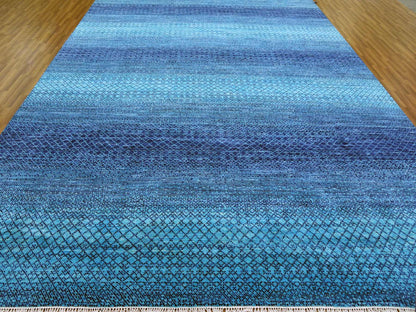 Blue 10'0" x 14'1" Modern and Contemporary Hand knotted Wool Rug - Sku: O079038