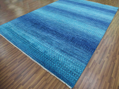 Blue 10'0" x 14'1" Modern and Contemporary Hand knotted Wool Rug - Sku: O079038