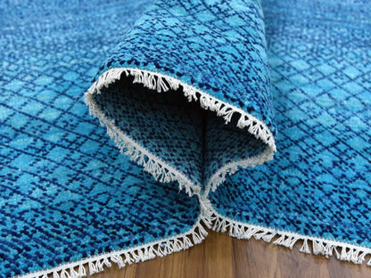 Blue 10'0" x 14'1" Modern and Contemporary Hand knotted Wool Rug - Sku: O079038