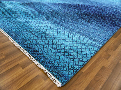 Blue 10'0" x 14'1" Modern and Contemporary Hand knotted Wool Rug - Sku: O079038