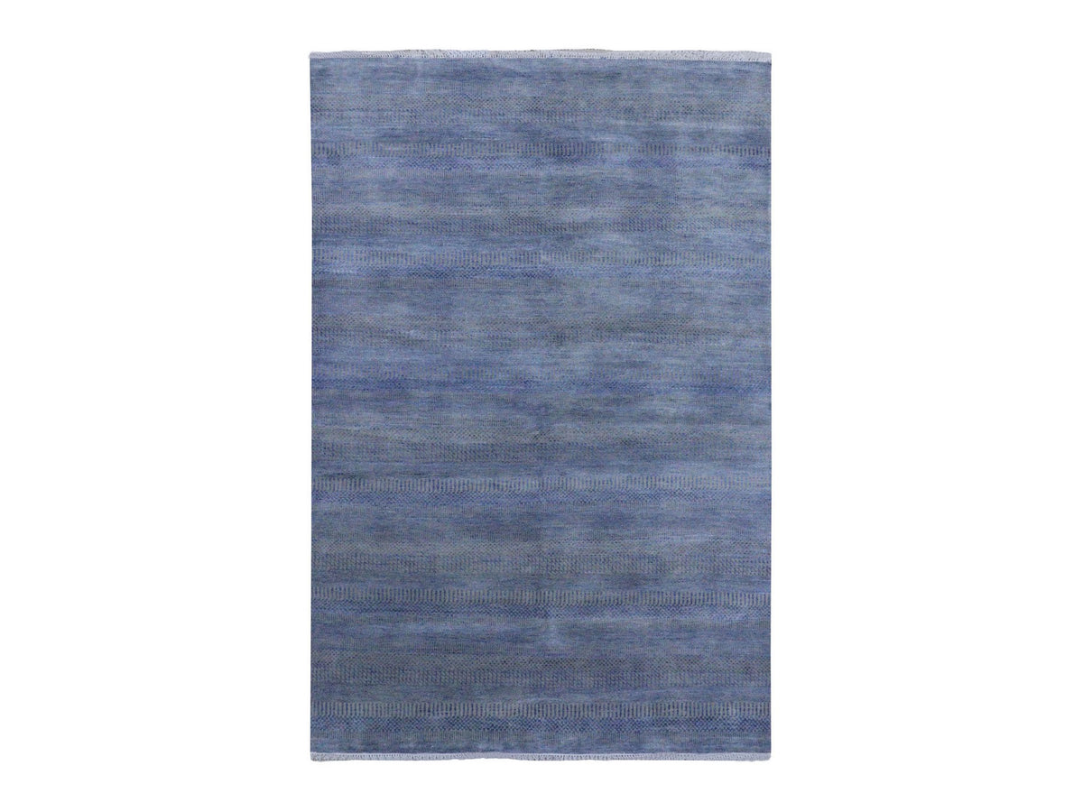 Gabbeh Modern / Contemporary hand-knotted wool/silk rug in Blue, 6'1" x 9'1" — SKU O079122