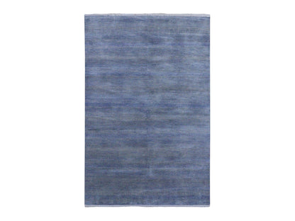 Blue 6'1" x 9'1" Modern and Contemporary Hand knotted Wool/Silk Rug - Sku: O079122