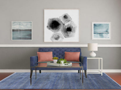 Blue 6'1" x 9'1" Modern and Contemporary Hand knotted Wool/Silk Rug - Sku: O079122