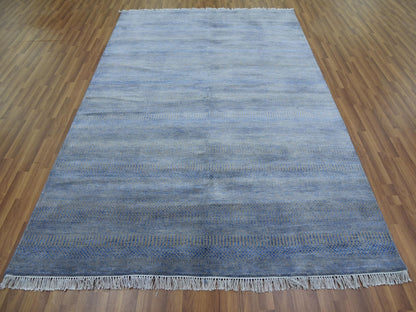Blue 6'1" x 9'1" Modern and Contemporary Hand knotted Wool/Silk Rug - Sku: O079122