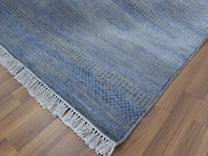 Blue 6'1" x 9'1" Modern and Contemporary Hand knotted Wool/Silk Rug - Sku: O079122