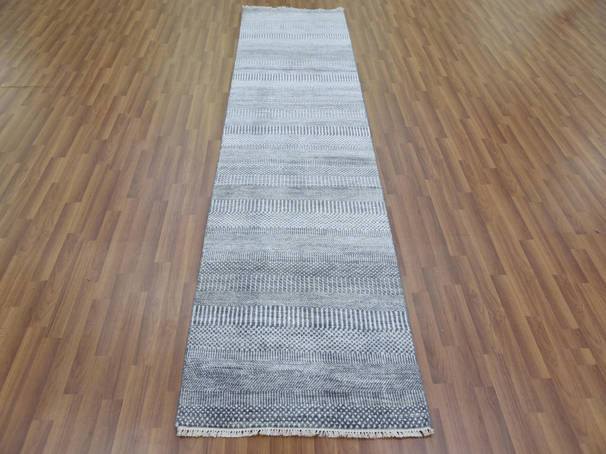 Gabbeh Modern / Contemporary hand-knotted wool/silk runner in Gray, 2'6" x 10'2" — SKU O079130 (view 2)