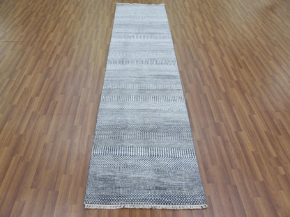 Gabbeh Modern / Contemporary hand-knotted wool/silk runner in Gray, 2'6" x 10'2" — SKU O079130 (view 2)
