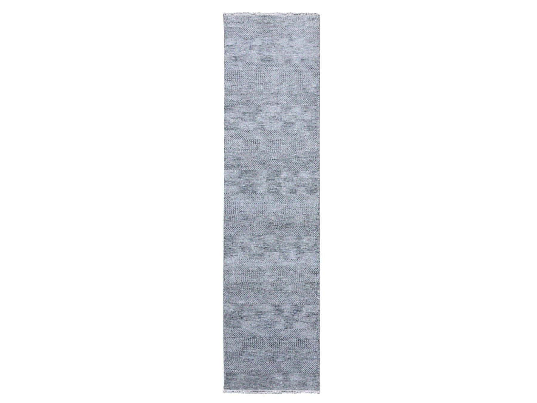 Gray 2'6" x 10'0" Modern / Contemporary Hand knotted Wool/Silk Rug - Sku: O079134
