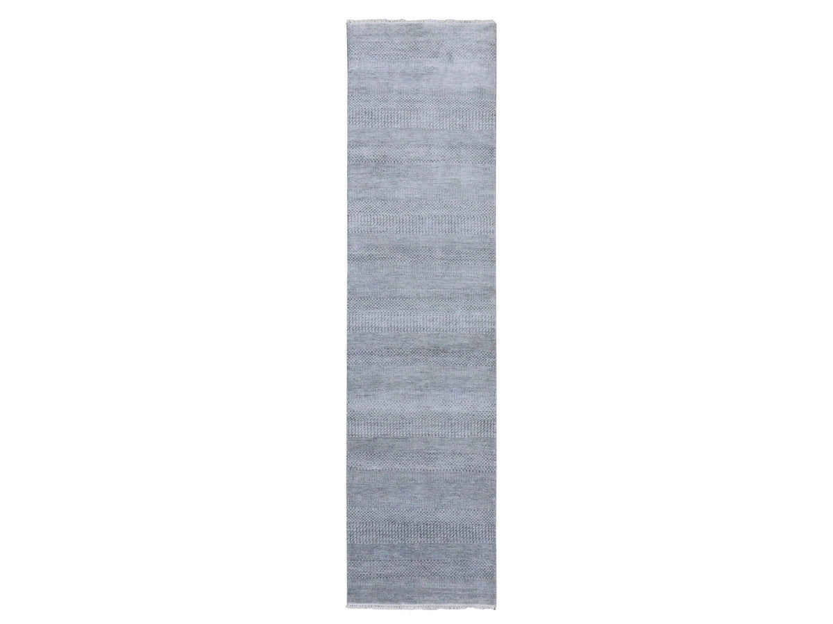 Gabbeh Modern / Contemporary hand-knotted wool/silk runner in Gray, 2'6" x 10' — SKU O079134