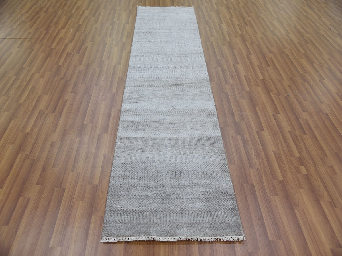 Gabbeh Modern / Contemporary hand-knotted wool/silk runner in Gray, 2'6" x 10' — SKU O079134 (view 2)