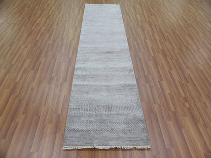 Gabbeh Modern / Contemporary hand-knotted wool/silk runner in Gray, 2'6" x 10' — SKU O079134 (view 2)