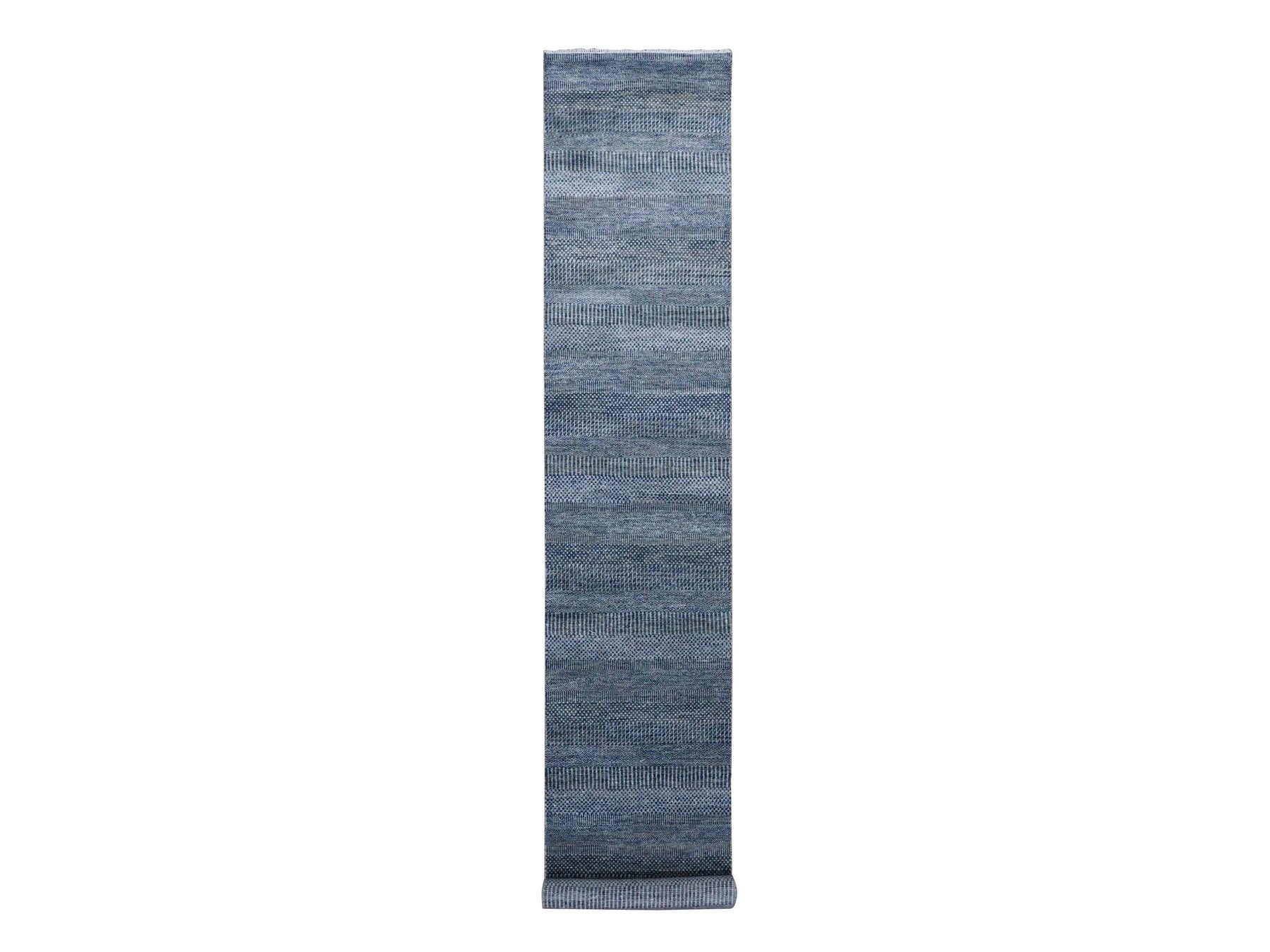 Gabbeh Modern / Contemporary hand-knotted wool/silk runner in Gray, 2'7" x 14' — SKU O079136