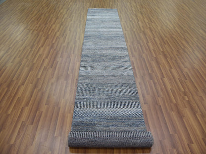 Gabbeh Modern / Contemporary hand-knotted wool/silk runner in Gray, 2'7" x 14' — SKU O079136 (view 2)