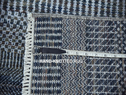 Gabbeh Modern / Contemporary hand-knotted wool/silk runner in Gray, 2'7" x 14' — SKU O079136 (view 7)