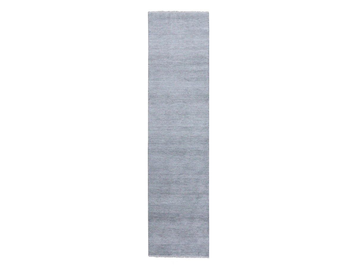 Gabbeh Modern / Contemporary hand-knotted wool/silk runner in Gray, 2'6" x 10'1" — SKU O079137