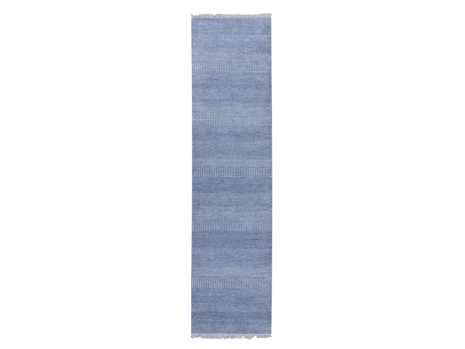 Blue 2'6" x 10'0" Modern / Contemporary Hand knotted Wool/Silk Rug - Sku: O079138
