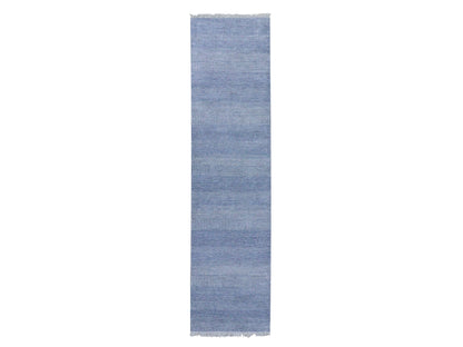 Blue 2'6" x 10'0" Modern and Contemporary Hand knotted Wool/Silk Rug - Sku: O079138