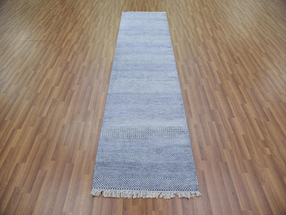 Blue 2'6" x 10'0" Modern and Contemporary Hand knotted Wool/Silk Rug - Sku: O079138