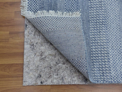 Blue 2'6" x 10'0" Modern and Contemporary Hand knotted Wool/Silk Rug - Sku: O079138
