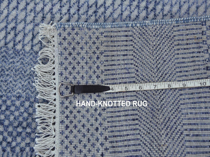 Blue 2'6" x 10'0" Modern and Contemporary Hand knotted Wool/Silk Rug - Sku: O079138