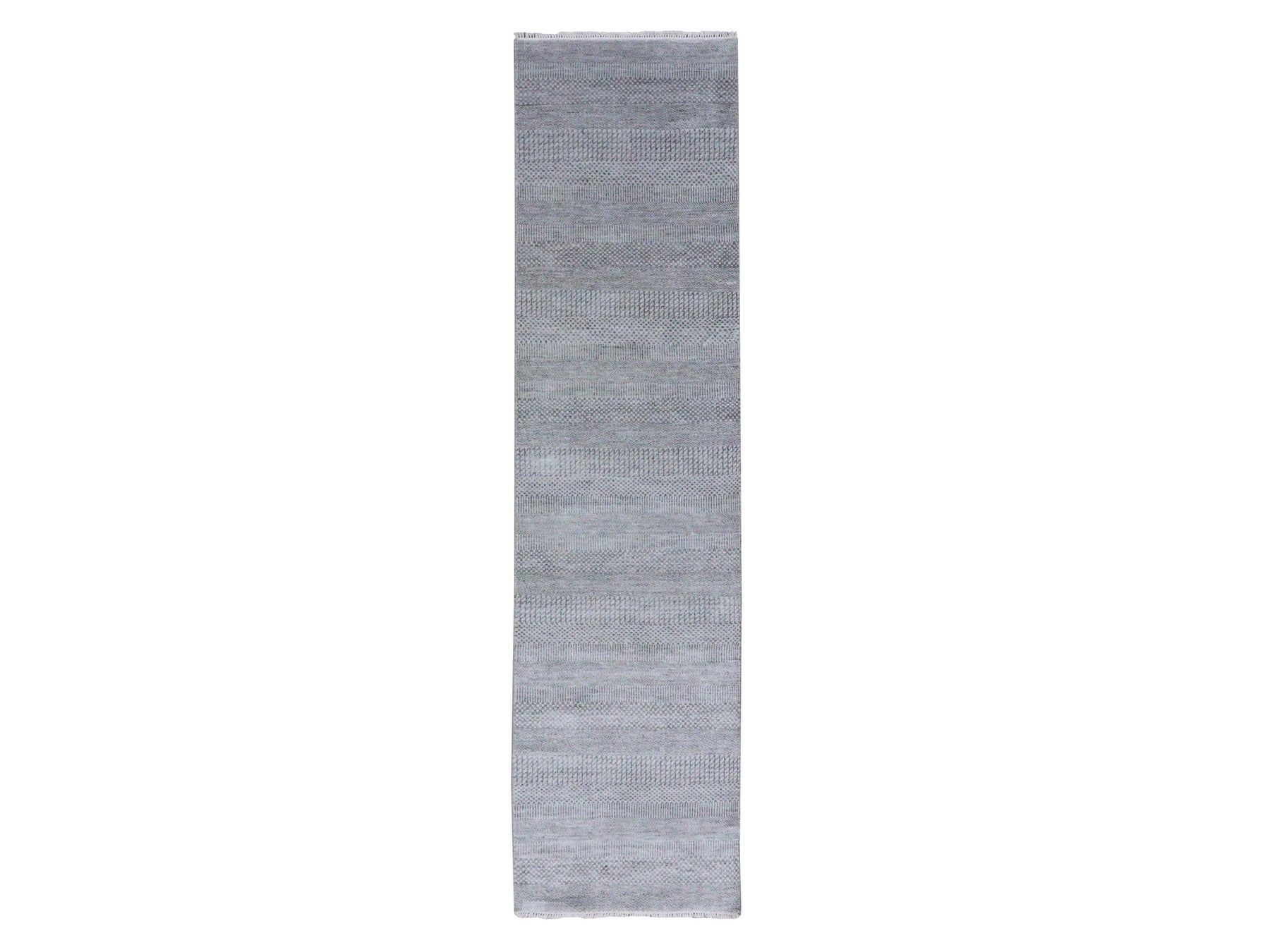 Gray 2'7" x 10'0" Modern / Contemporary Hand knotted Wool/Silk Rug - Sku: O079139