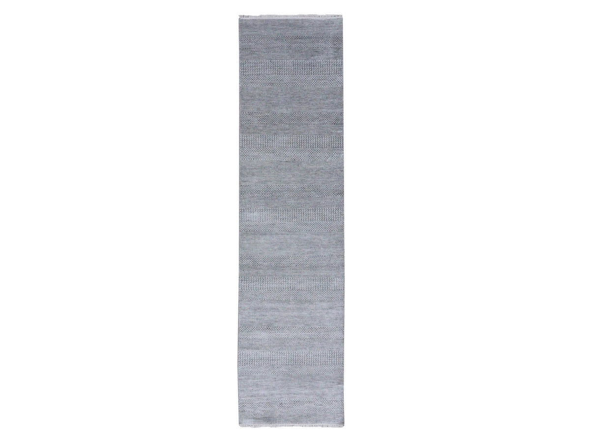 Gabbeh Modern / Contemporary hand-knotted wool/silk runner in Gray, 2'7" x 10' — SKU O079139