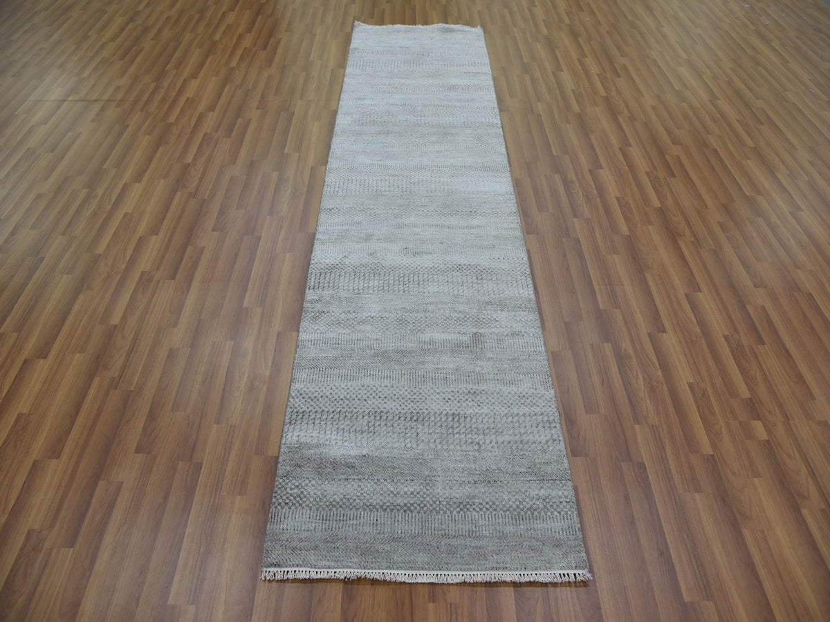 Gabbeh Modern / Contemporary hand-knotted wool/silk runner in Gray, 2'7" x 10' — SKU O079139 (view 2)