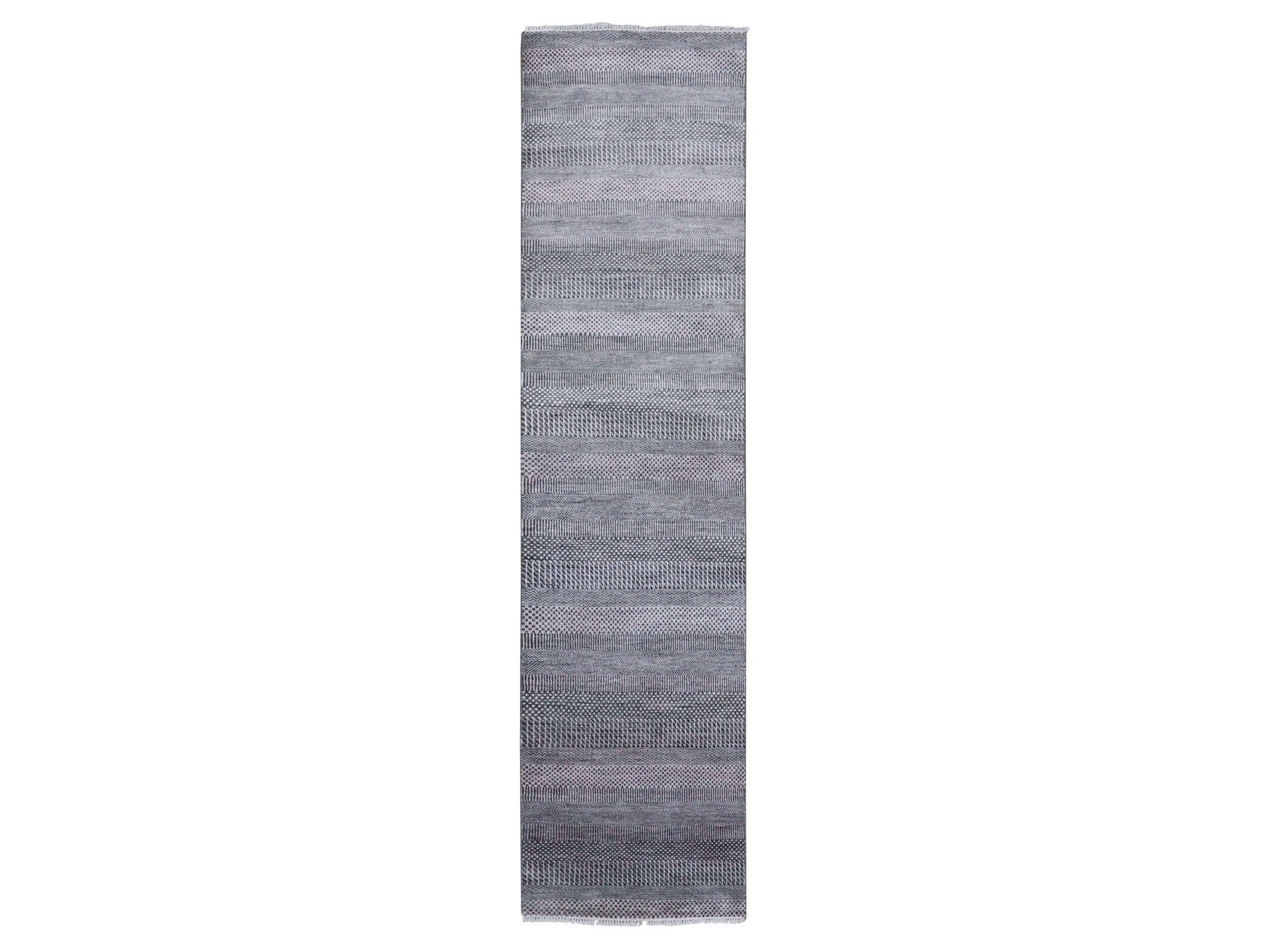 Gray 2'8" x 10'2" Modern / Contemporary Hand knotted Wool/Silk Rug - Sku: O079140