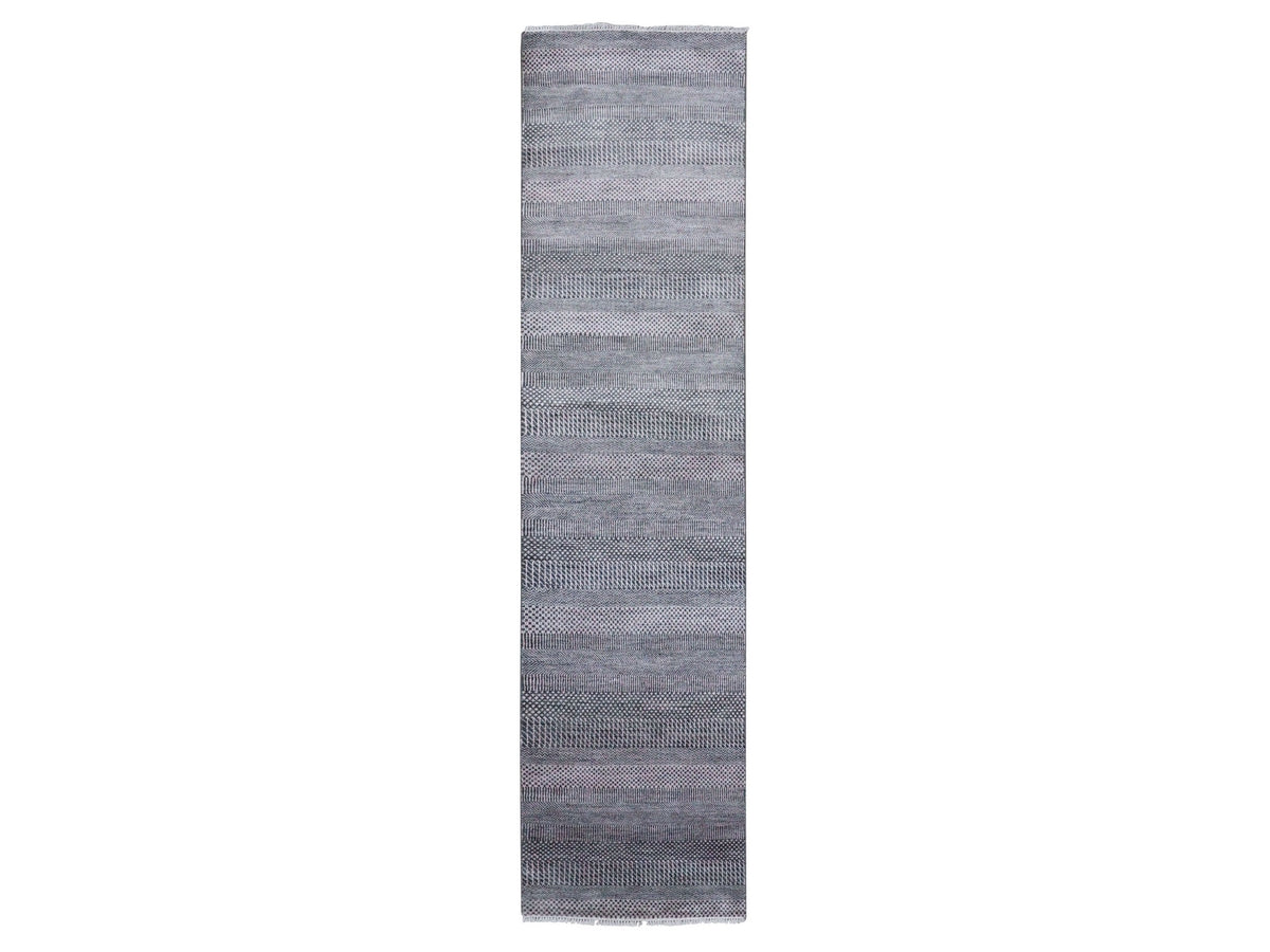 Gabbeh Modern / Contemporary hand-knotted wool/silk runner in Gray, 2'8" x 10'2" — SKU O079140