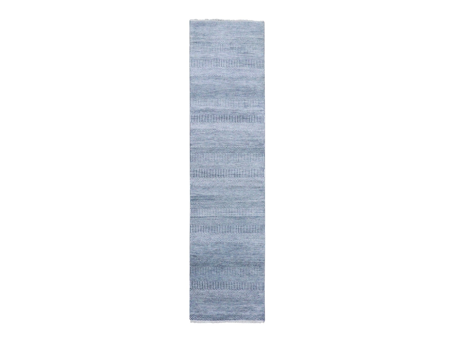 Gray 2'10" x 10'2" Modern / Contemporary Hand knotted Wool/Silk Rug - Sku: O079147