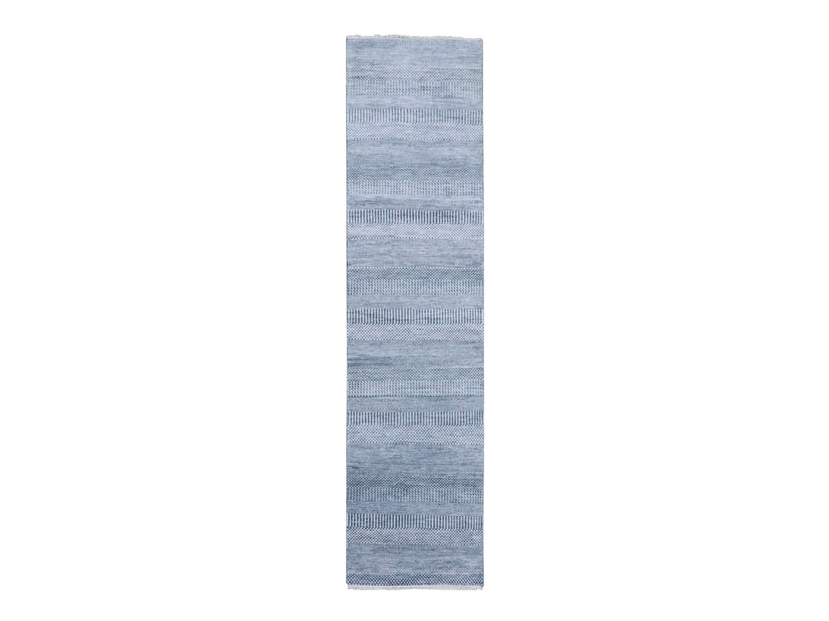 Gabbeh Modern / Contemporary hand-knotted wool/silk runner in Gray, 2'10" x 10'2" — SKU O079147