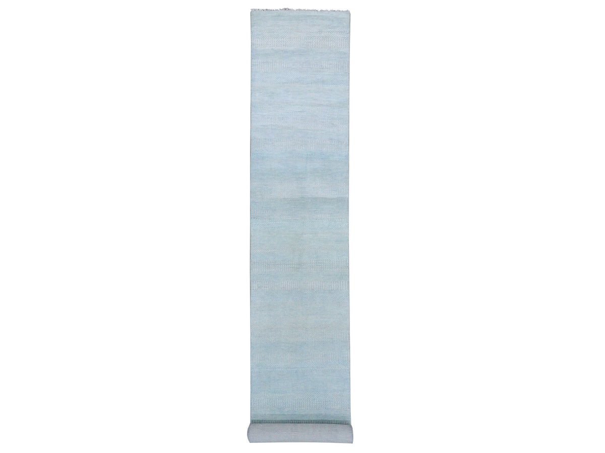 Gabbeh Modern / Contemporary hand-knotted wool/silk runner in Blue, 2'8" x 15' — SKU O079152