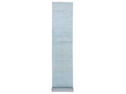 Blue 2'8" x 15'0" Modern and Contemporary Hand knotted Wool/Silk Rug - Sku: O079152