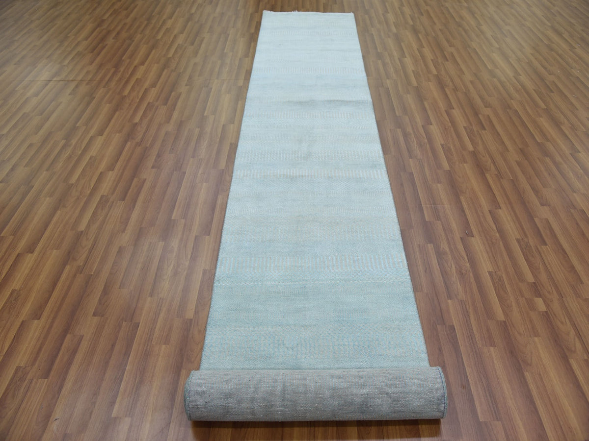 Gabbeh Modern / Contemporary hand-knotted wool/silk runner in Blue, 2'8" x 15' — SKU O079152 (view 2)