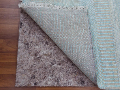 Blue 2'8" x 15'0" Modern and Contemporary Hand knotted Wool/Silk Rug - Sku: O079152