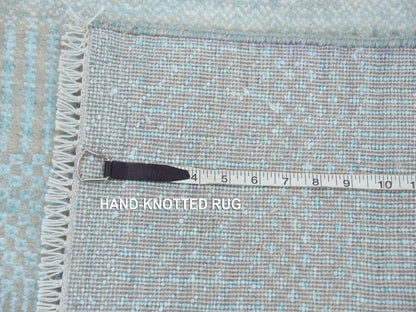 Blue 2'8" x 15'0" Modern and Contemporary Hand knotted Wool/Silk Rug - Sku: O079152