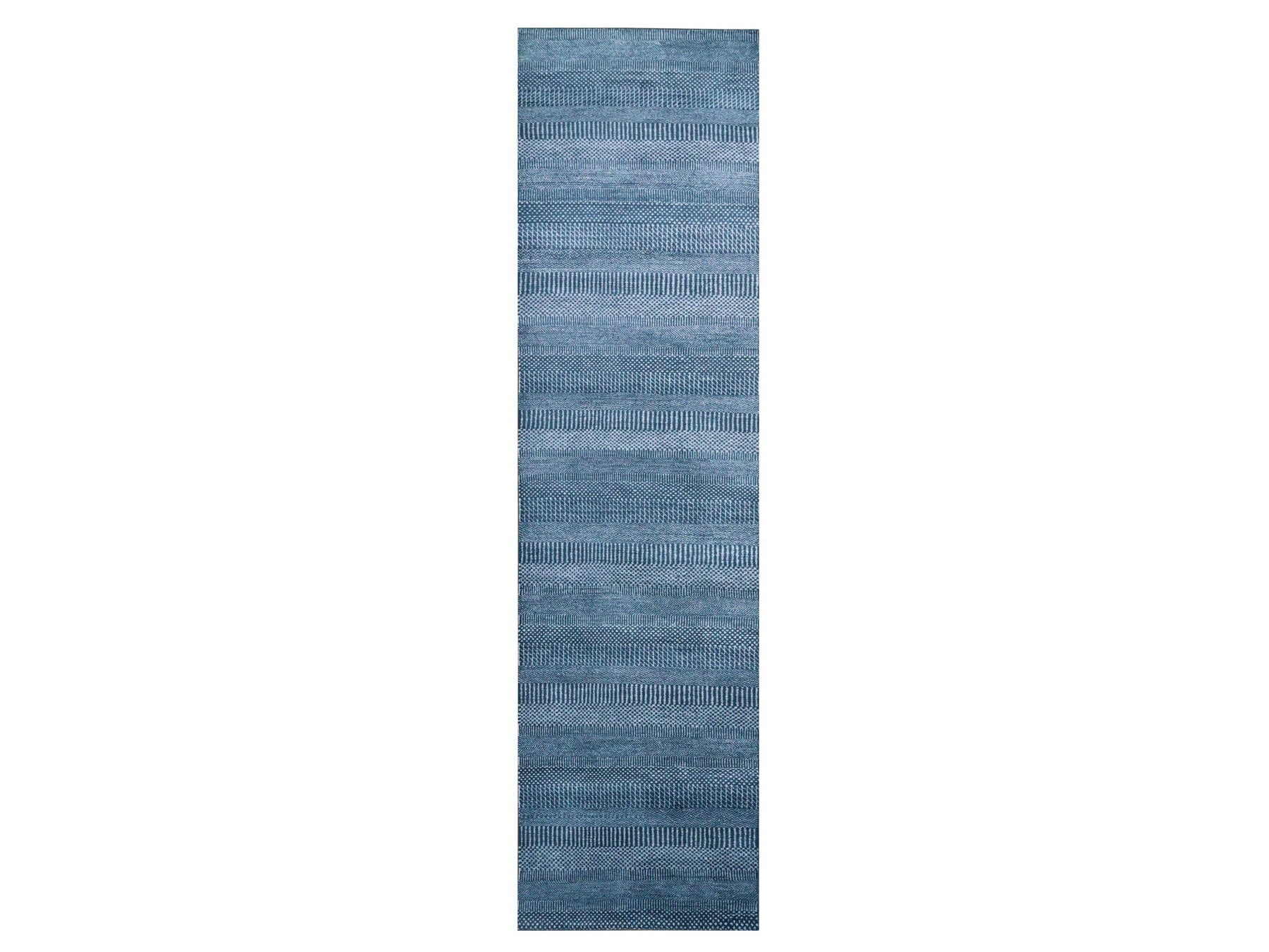 Blue 2'9" x 11'4" Modern / Contemporary Hand knotted Wool/Silk Rug - Sku: O079154