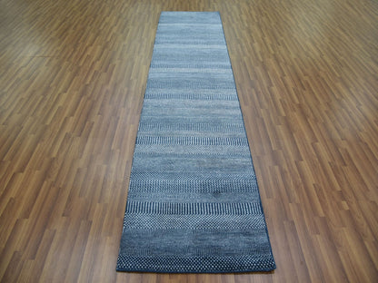 Blue 2'9" x 11'4" Modern and Contemporary Hand knotted Wool/Silk Rug - Sku: O079154