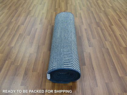 Blue 2'9" x 11'4" Modern and Contemporary Hand knotted Wool/Silk Rug - Sku: O079154