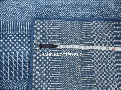 Blue 2'9" x 11'4" Modern and Contemporary Hand knotted Wool/Silk Rug - Sku: O079154