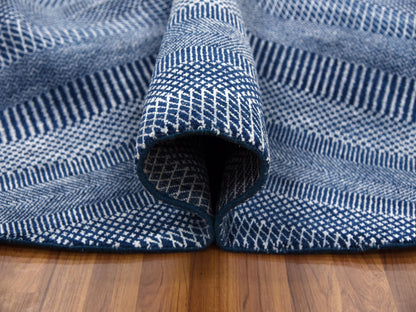 Blue 8'0" x 8'0" Modern and Contemporary Hand knotted Wool/Silk Rug - Sku: O079161