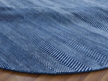Blue 8'0" x 8'0" Modern and Contemporary Hand knotted Wool/Silk Rug - Sku: O079161