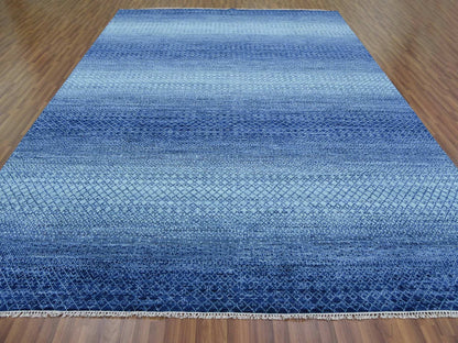 Blue 9'10" x 14'0" Modern and Contemporary Hand knotted Wool Rug - Sku: O079167
